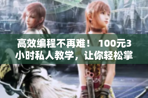 高效编程不再难！ 100元3小时私人教学，让你轻松掌握网络软件技术